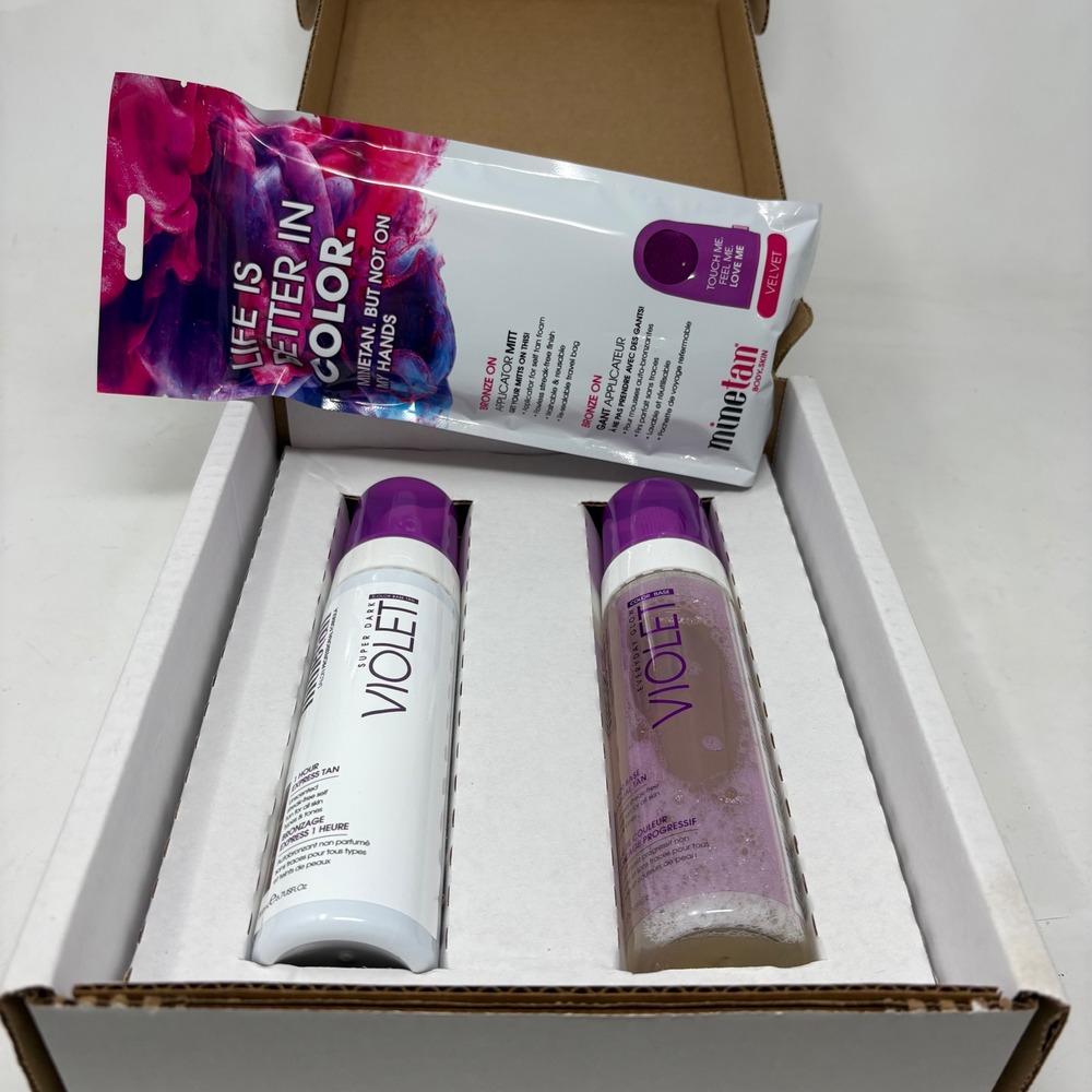 MineTan Violet Self Tan Set 1 Hour Express & Gradual Tan Foam with Applicator